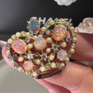 Elegant Opal and Pearl Crown Brooch